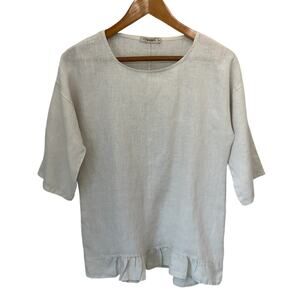 LUNGO L'ARNO Top Womens S Beige 100% Linen Minimalist Vacation Cruise Resort